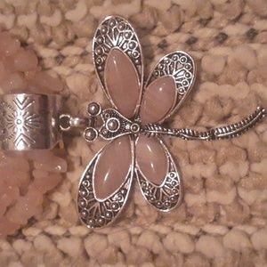 stunning galilea rose quartz chip 3 strand dragonfly necklace.